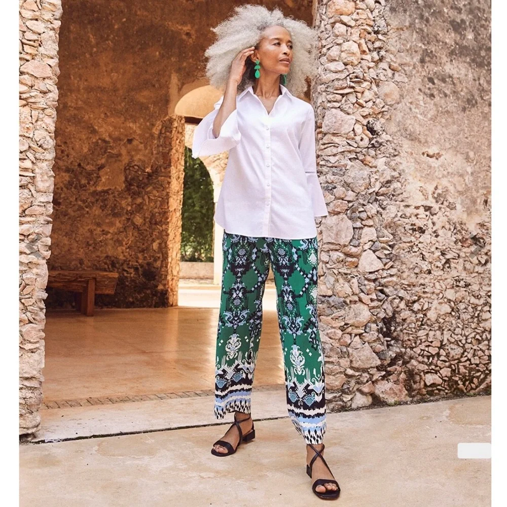 Chicos Ikat Wide Leg Soft Crops - Picture 1 of 13